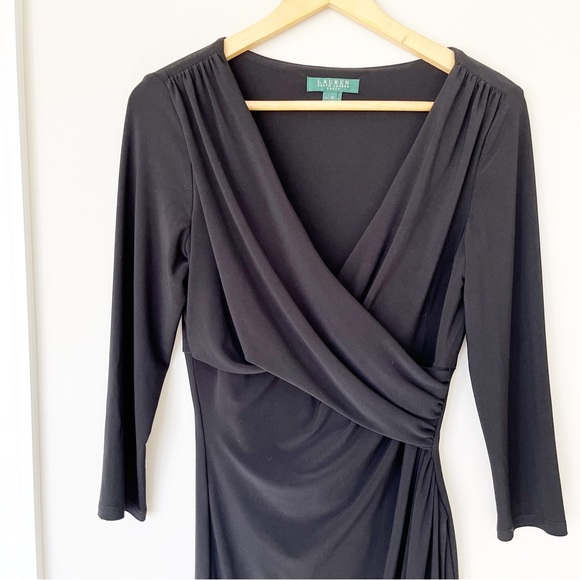 - RALPH LAUREN black faux wrap dress sz 10 - Picture 2 of 6